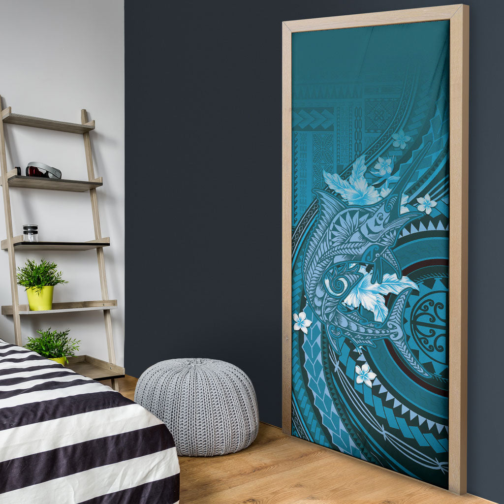 Samoa Tatau Marlin Door Cover With Siapo Motifs Teal