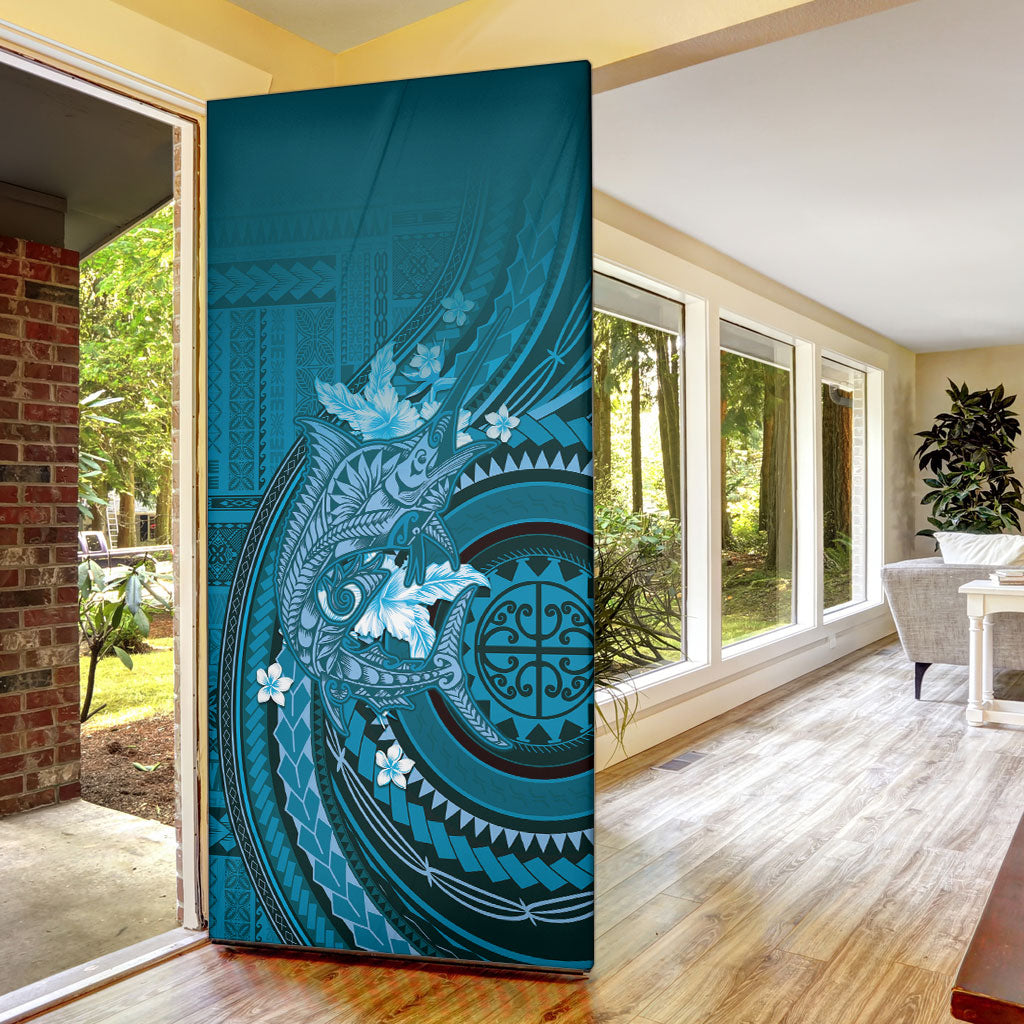 Samoa Tatau Marlin Door Cover With Siapo Motifs Teal