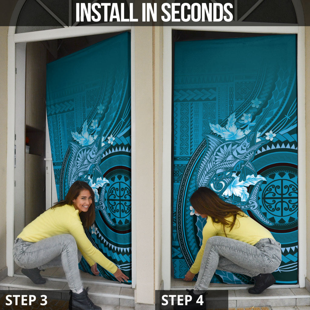 Samoa Tatau Marlin Door Cover With Siapo Motifs Teal