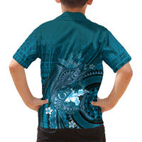 Samoa Tatau Marlin Family Matching Short Sleeve Bodycon Dress and Hawaiian Shirt With Siapo Motifs Teal LT05 - Polynesian Pride
