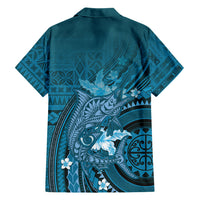Samoa Tatau Marlin Family Matching Summer Maxi Dress and Hawaiian Shirt With Siapo Motifs Teal LT05 - Polynesian Pride