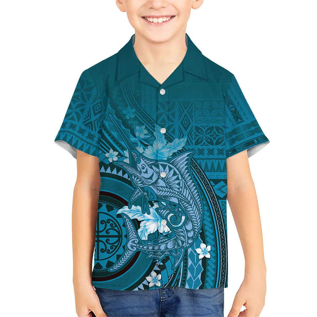 Samoa Tatau Marlin Hawaiian Shirt With Siapo Motifs Teal LT05 - Polynesian Pride