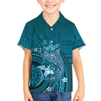 Samoa Tatau Marlin Kid Hawaiian Shirt With Siapo Motifs Teal LT05 Kid Teal - Polynesian Pride