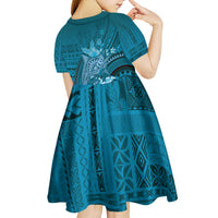 Samoa Tatau Marlin Kid Short Sleeve Dress With Siapo Motifs Teal