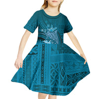 Samoa Tatau Marlin Kid Short Sleeve Dress With Siapo Motifs Teal