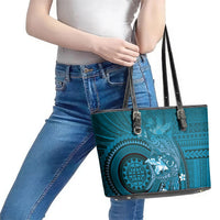 Samoa Tatau Marlin Leather Tote Bag With Siapo Motifs Teal LT05 - Polynesian Pride