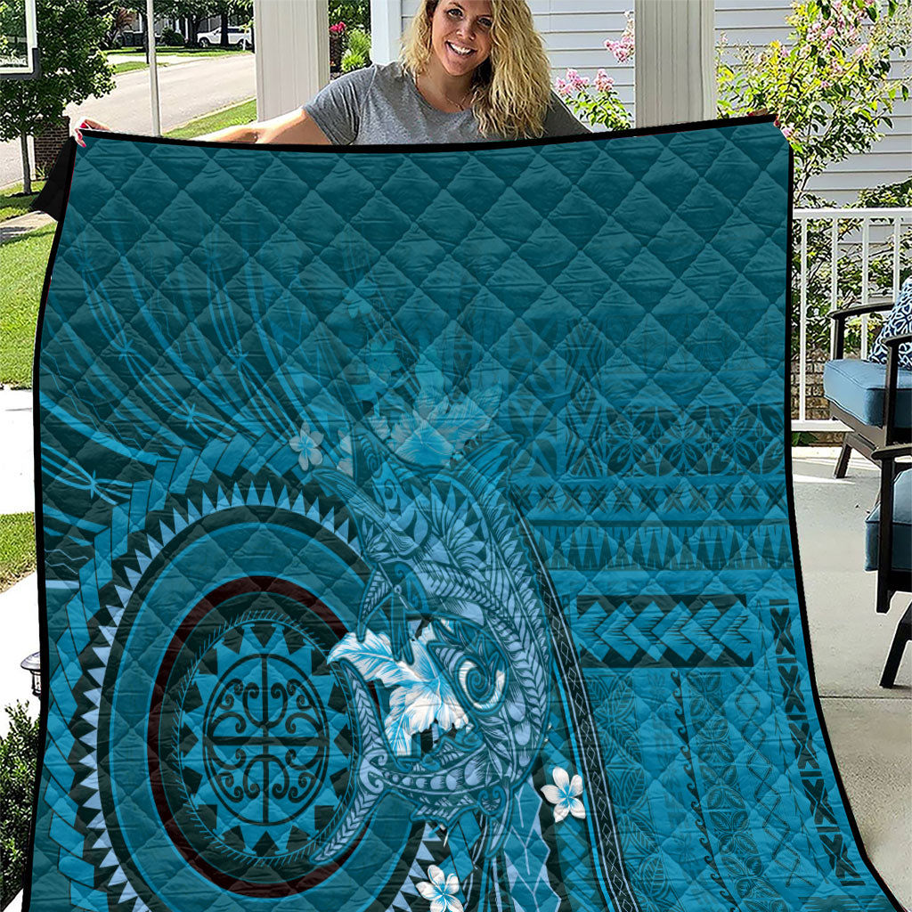 Samoa Tatau Marlin Quilt With Siapo Motifs Teal