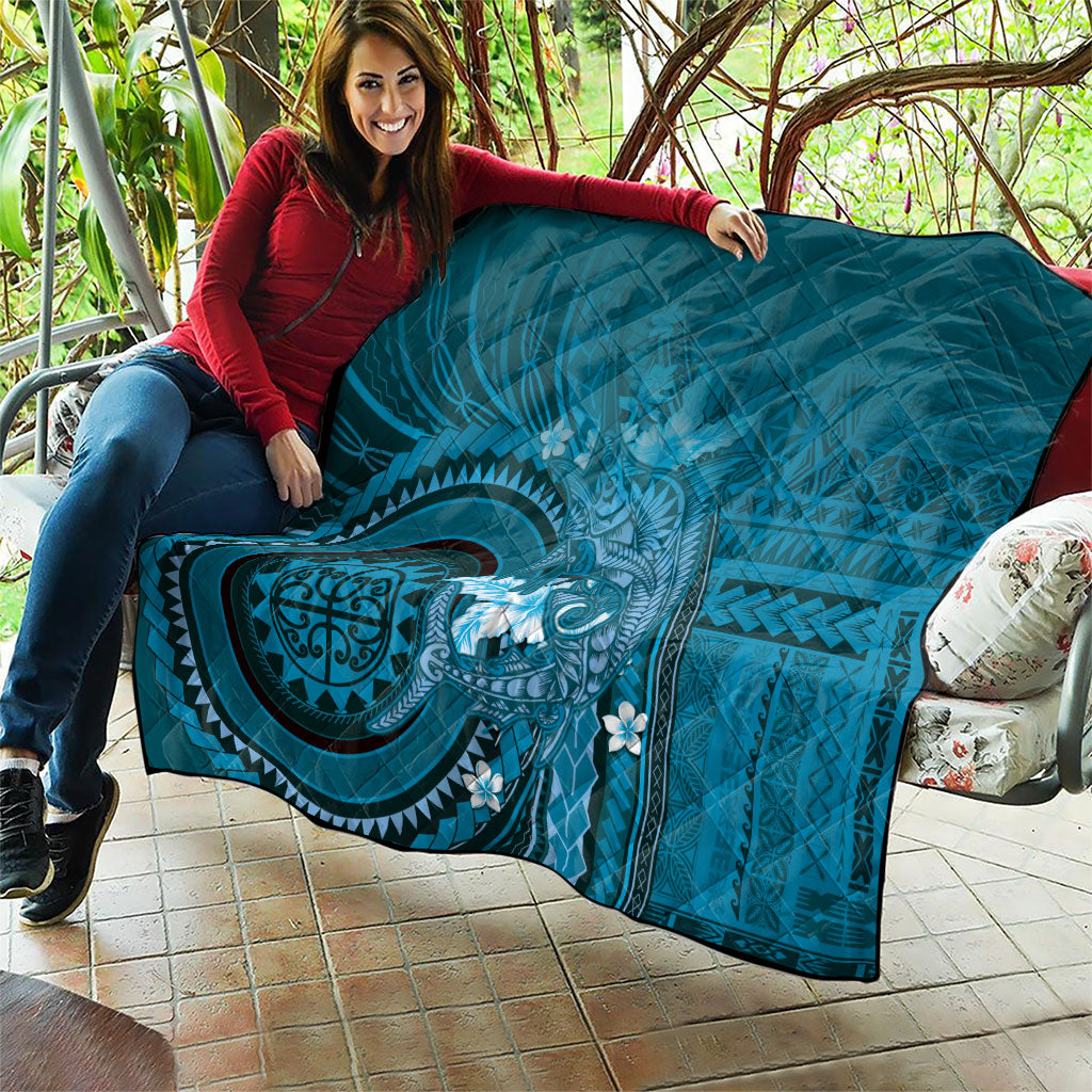 Samoa Tatau Marlin Quilt With Siapo Motifs Teal