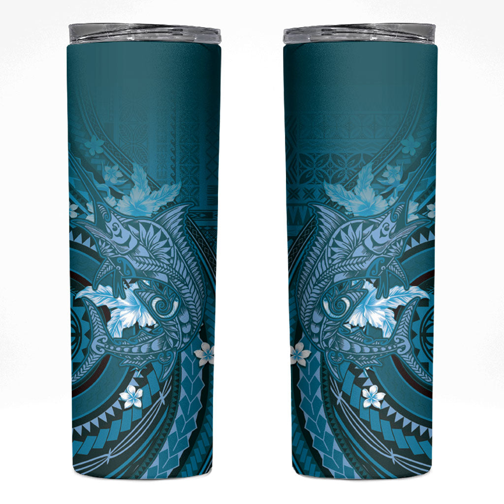 Samoa Tatau Marlin Skinny Tumbler With Siapo Motifs Teal LT05 Teal - Polynesian Pride