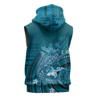 Samoa Tatau Marlin Sleeveless Zip Hoodie With Siapo Motifs Teal LT05 - Polynesian Pride