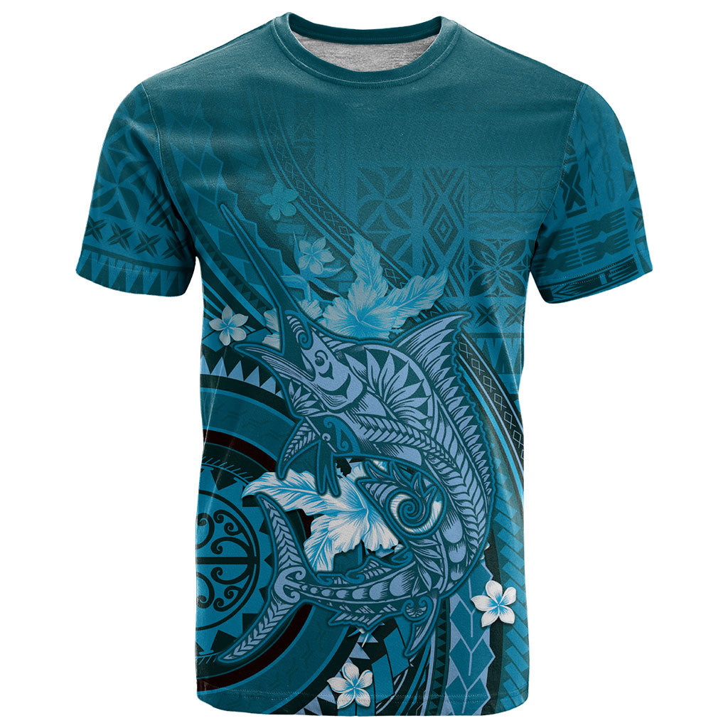 Samoa Tatau Marlin T Shirt With Siapo Motifs Teal