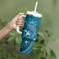 Samoa Tatau Marlin Tumbler With Handle With Siapo Motifs Teal LT05 - Polynesian Pride