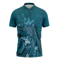 Samoa Tatau Marlin Zipper Polo Shirt With Siapo Motifs Teal