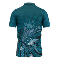 Samoa Tatau Marlin Zipper Polo Shirt With Siapo Motifs Teal
