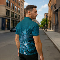 Samoa Tatau Marlin Zipper Polo Shirt With Siapo Motifs Teal