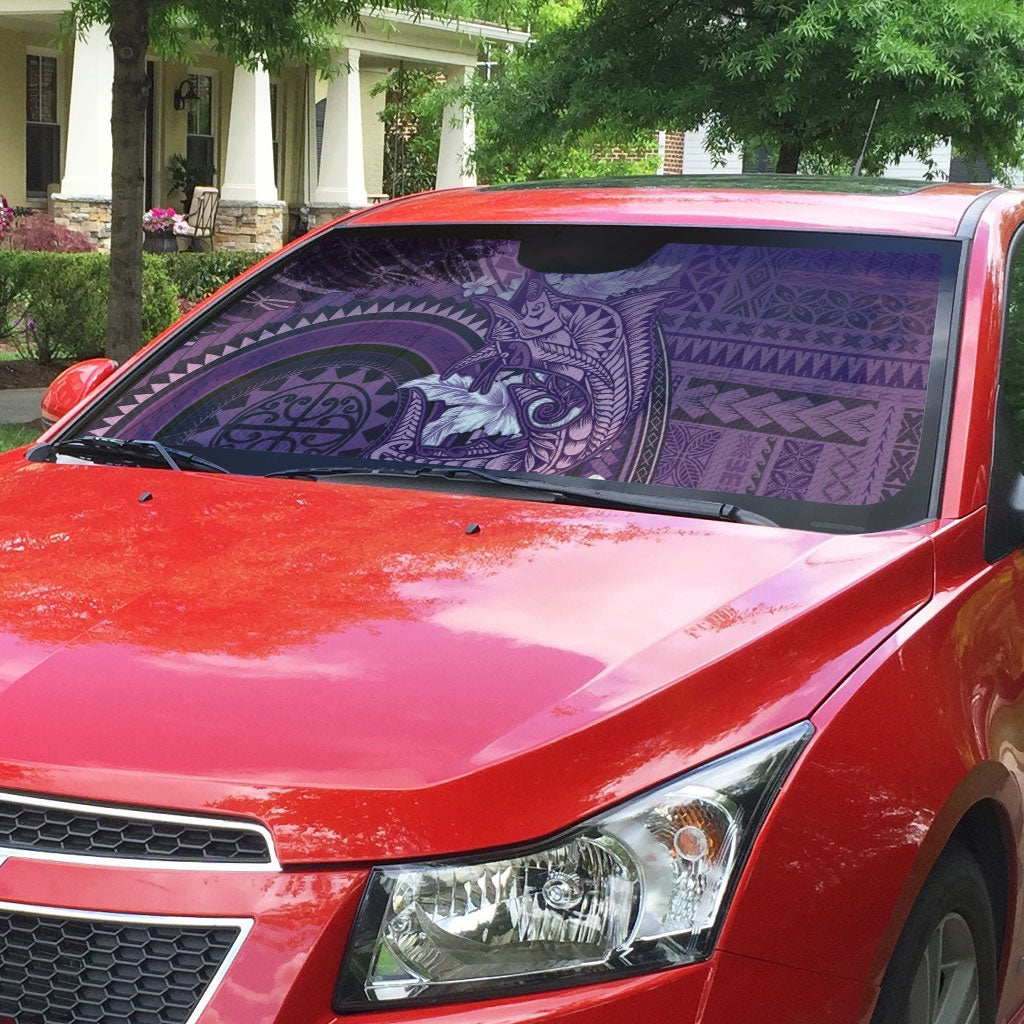 Samoa Tatau Marlin Auto Sun Shade With Siapo Motifs Violet LT05 - Polynesian Pride