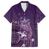 Samoa Tatau Marlin Family Matching Off Shoulder Maxi Dress and Hawaiian Shirt With Siapo Motifs Violet LT05 Dad's Shirt - Short Sleeve Violet - Polynesian Pride