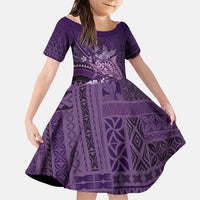 Samoa Tatau Marlin Family Matching Puletasi and Hawaiian Shirt With Siapo Motifs Violet LT05 Daughter's Dress Violet - Polynesian Pride