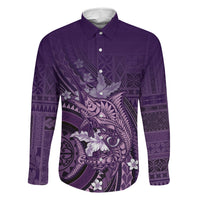 Samoa Tatau Marlin Family Matching Tank Maxi Dress and Hawaiian Shirt With Siapo Motifs Violet LT05 Dad's Shirt - Long Sleeve Violet - Polynesian Pride