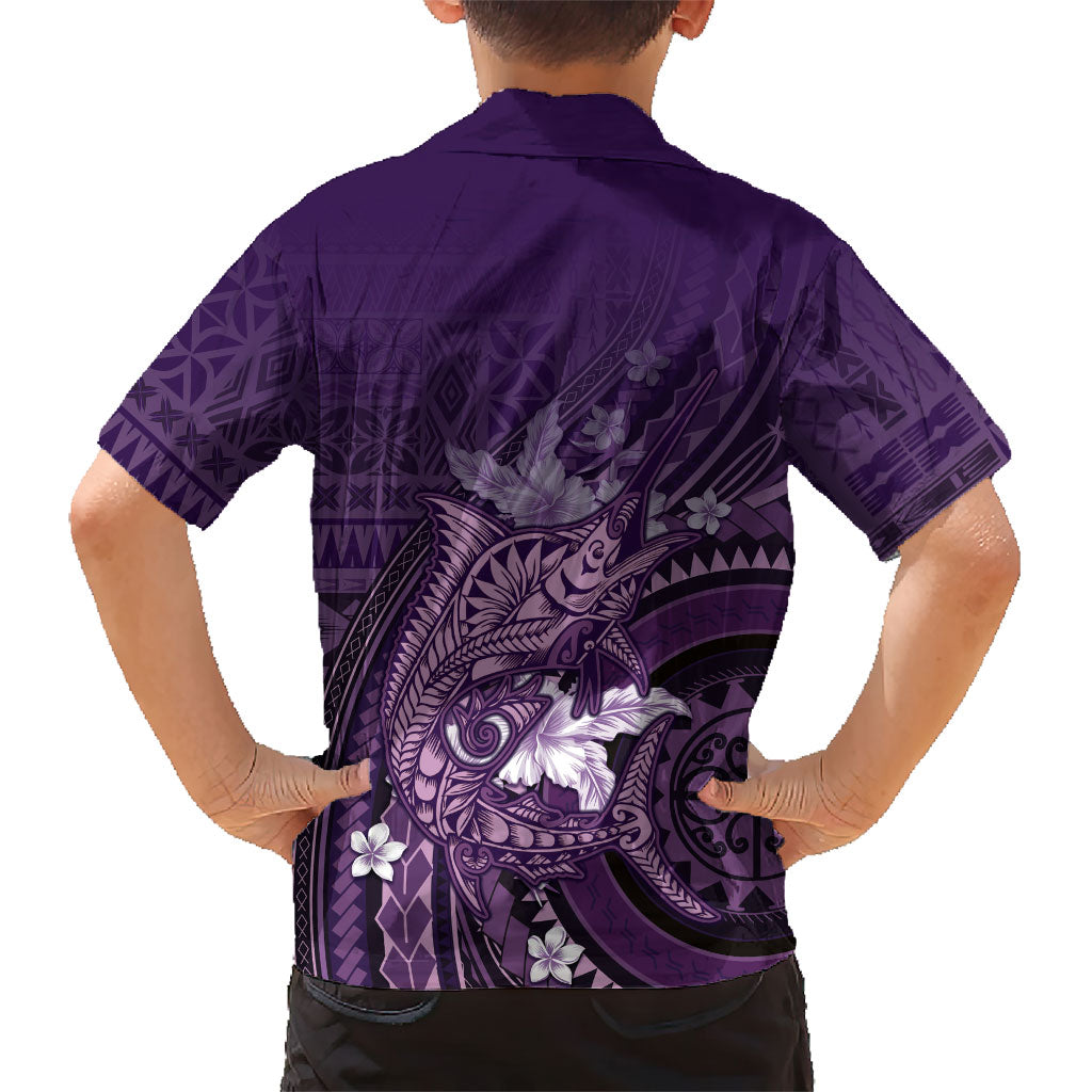 Samoa Tatau Marlin Hawaiian Shirt With Siapo Motifs Violet LT05 - Polynesian Pride