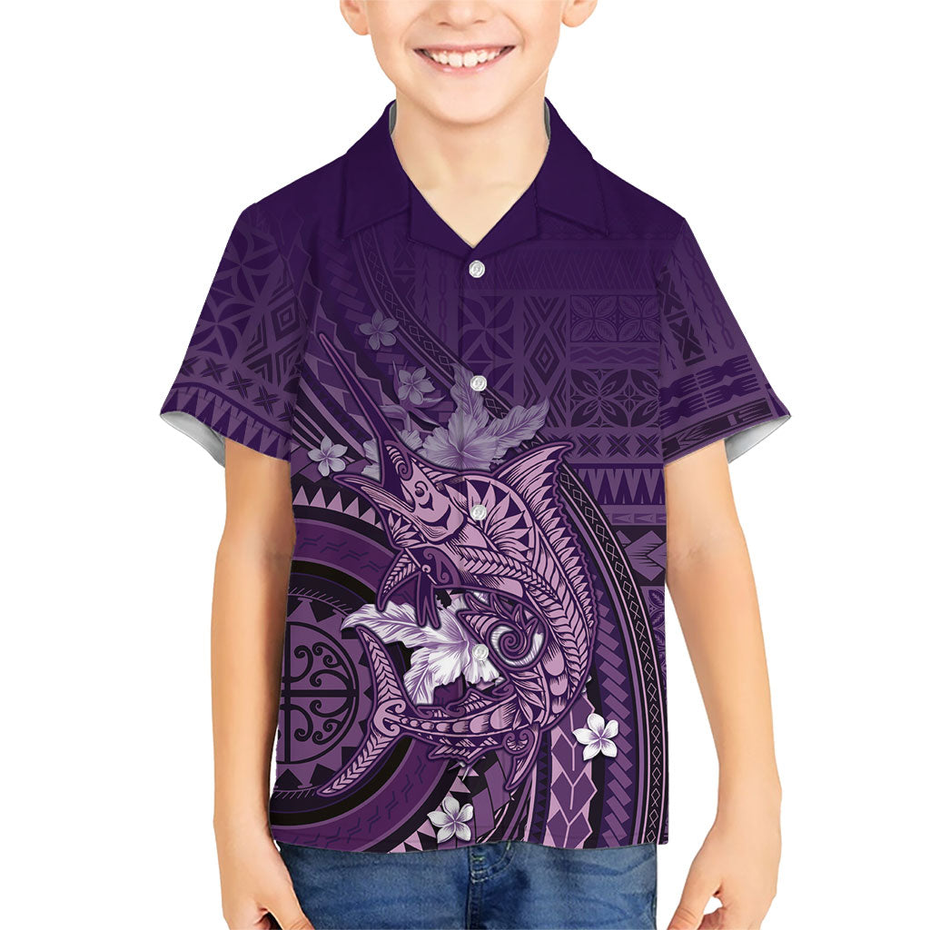 Samoa Tatau Marlin Kid Hawaiian Shirt With Siapo Motifs Violet
