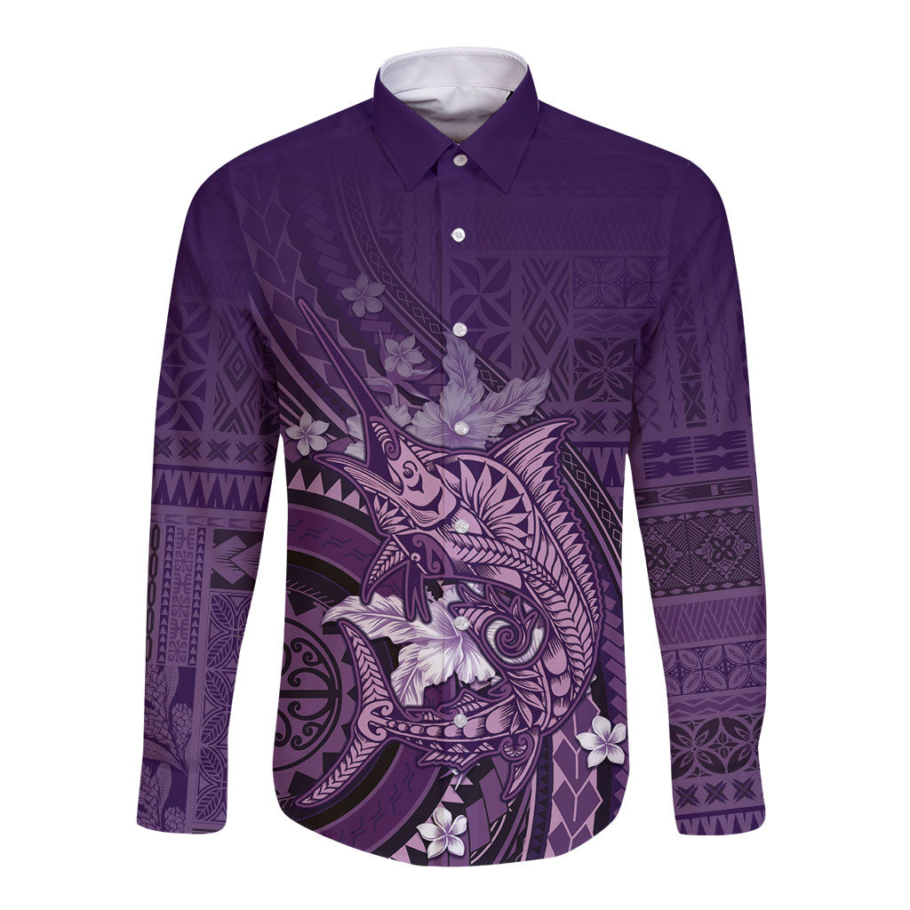 Samoa Tatau Marlin Long Sleeve Button Shirt With Siapo Motifs Violet