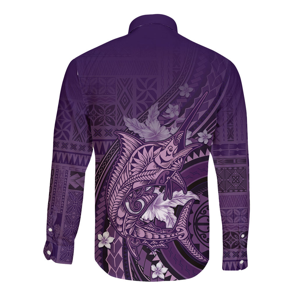 Samoa Tatau Marlin Long Sleeve Button Shirt With Siapo Motifs Violet