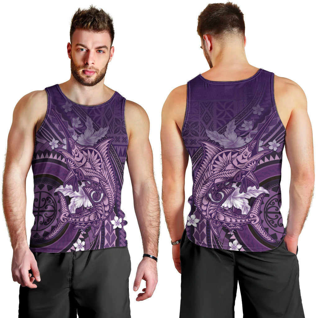 Samoa Tatau Marlin Men Tank Top With Siapo Motifs Violet