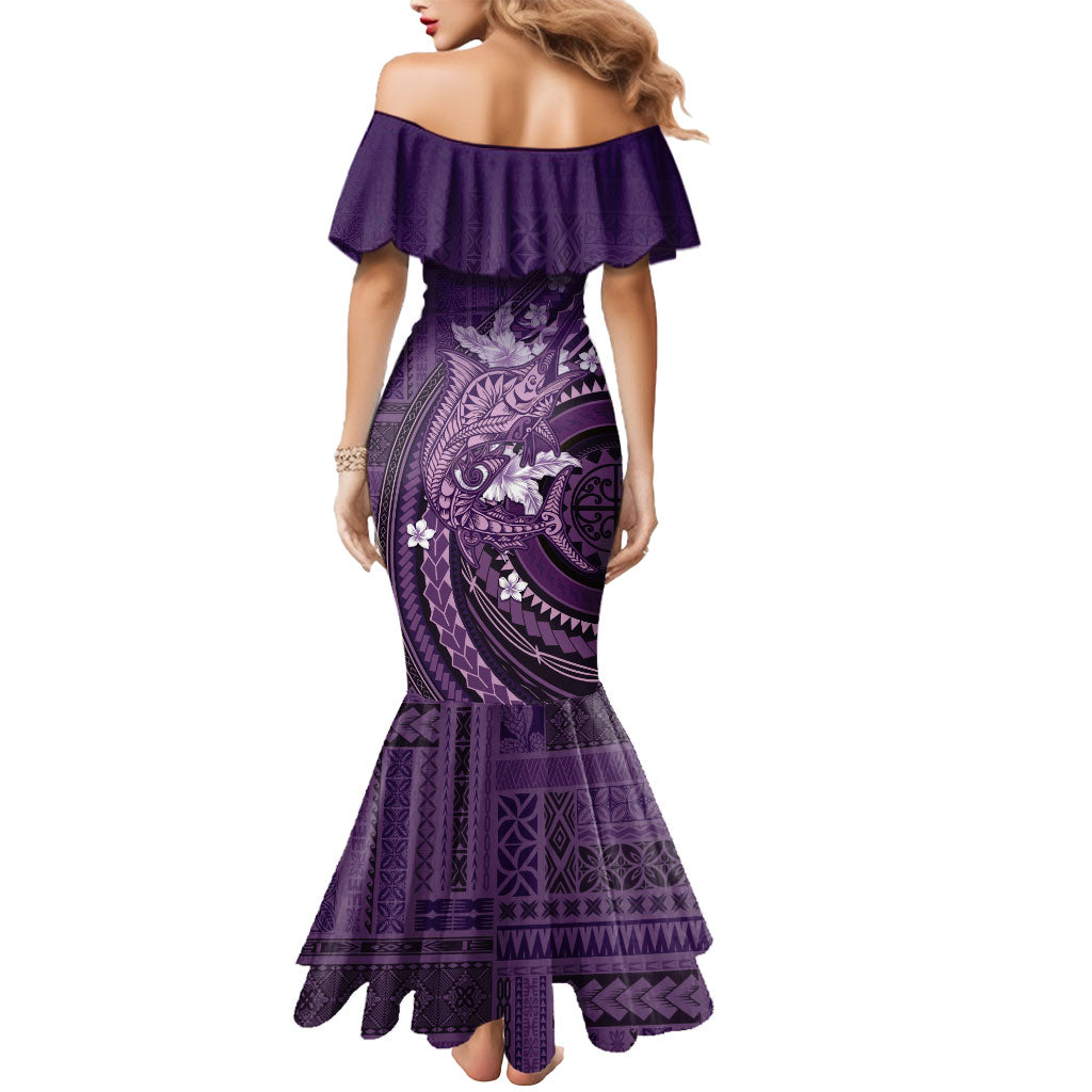 Samoa Tatau Marlin Mermaid Dress With Siapo Motifs Violet LT05 - Polynesian Pride