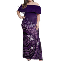 Samoa Tatau Marlin Off Shoulder Maxi Dress With Siapo Motifs Violet LT05 Women Violet - Polynesian Pride