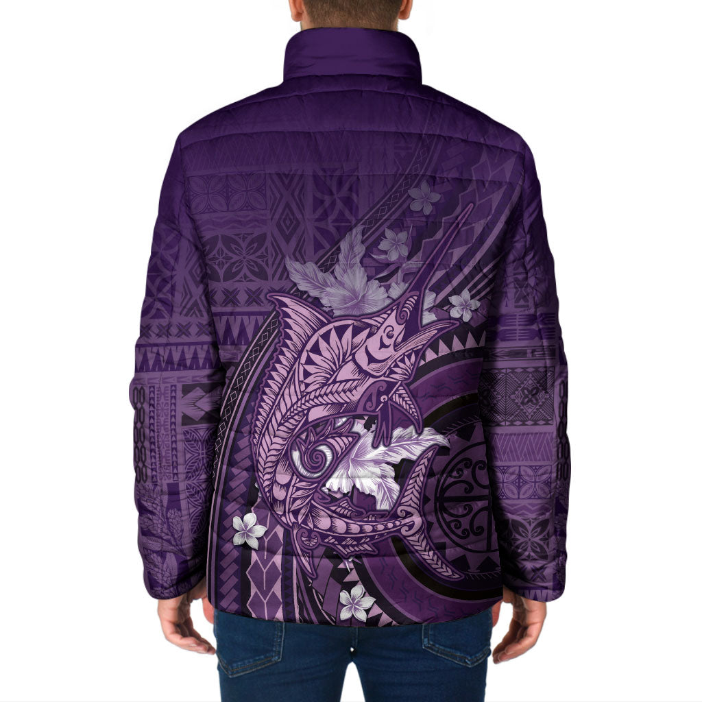 Samoa Tatau Marlin Padded Jacket With Siapo Motifs Violet LT05 - Polynesian Pride