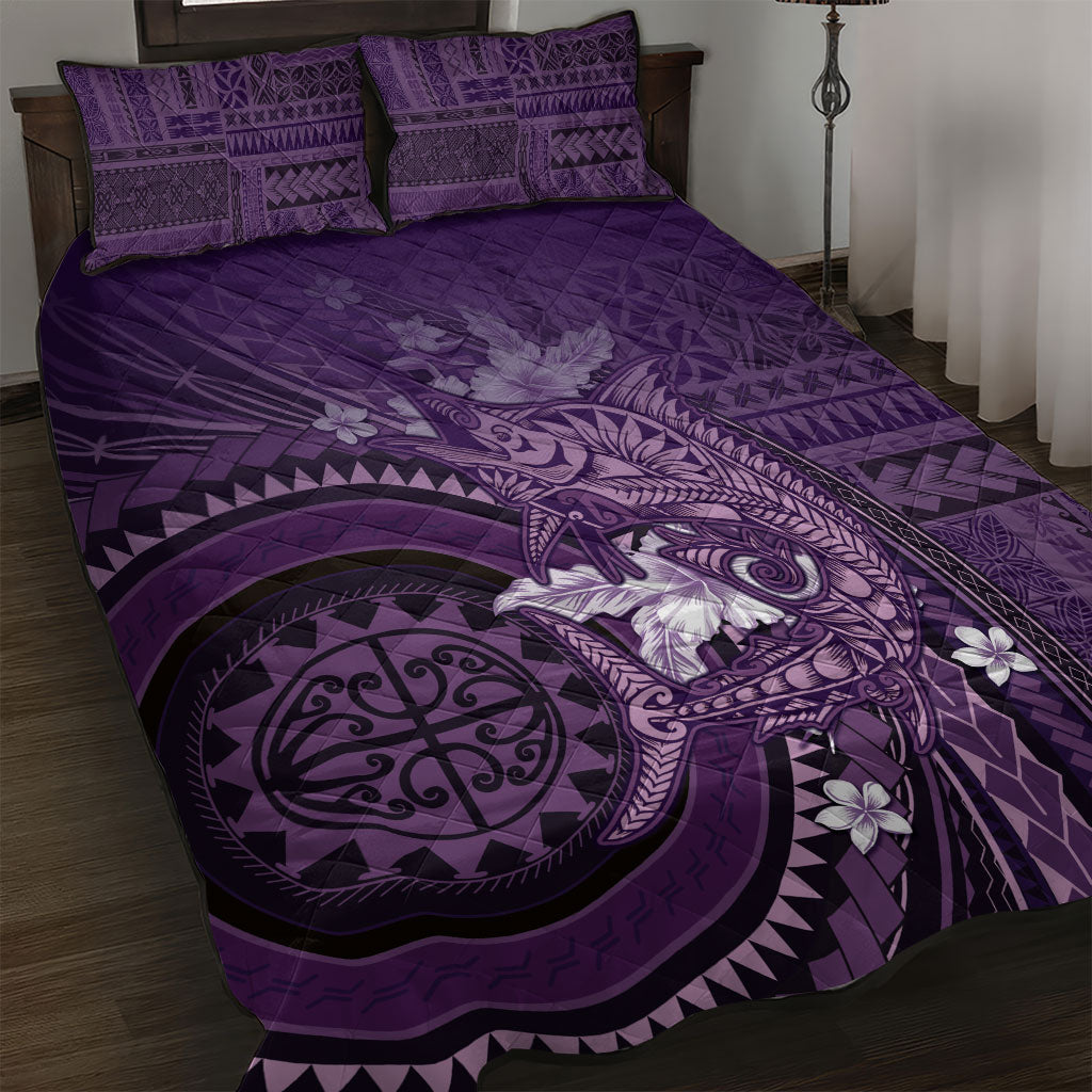 Samoa Tatau Marlin Quilt Bed Set With Siapo Motifs Violet LT05 Violet - Polynesian Pride