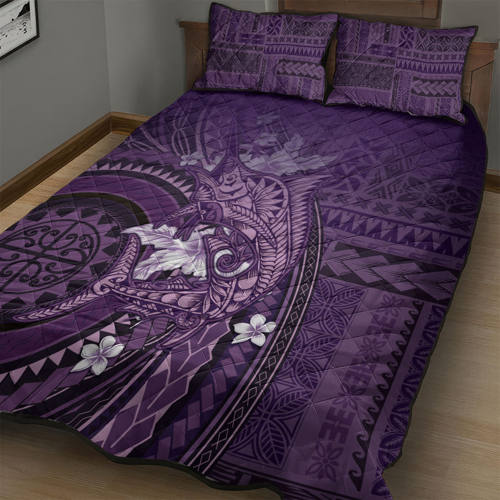 Samoa Tatau Marlin Quilt Bed Set With Siapo Motifs Violet LT05 - Polynesian Pride