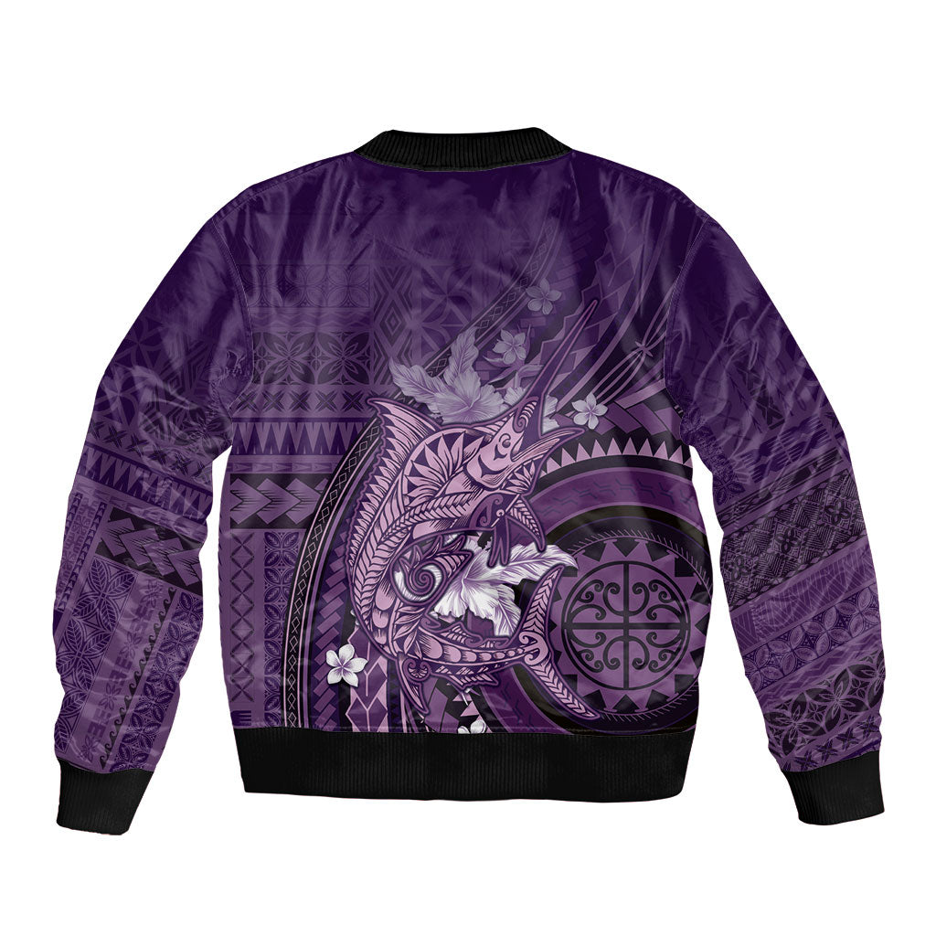 Samoa Tatau Marlin Sleeve Zip Bomber Jacket With Siapo Motifs Violet LT05 - Polynesian Pride