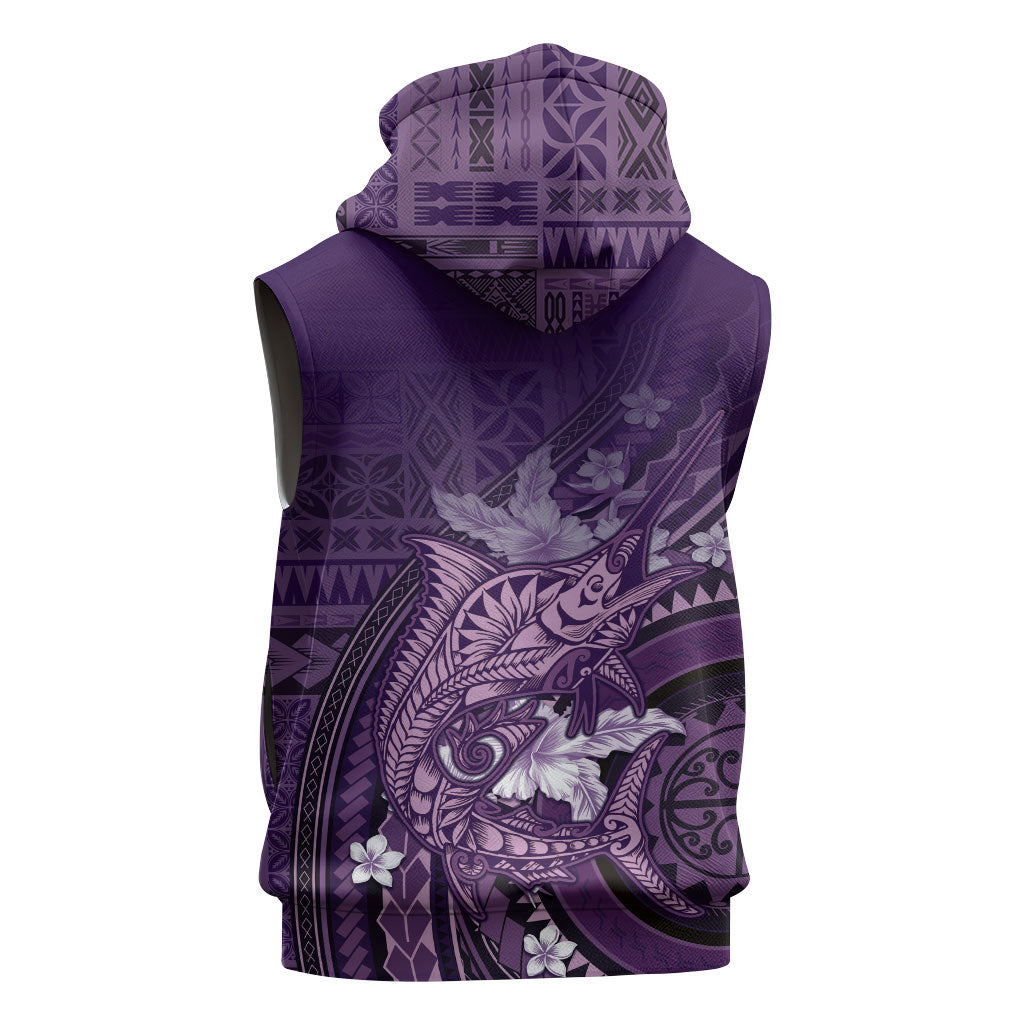 Samoa Tatau Marlin Sleeveless Zip Hoodie With Siapo Motifs Violet LT05 - Polynesian Pride