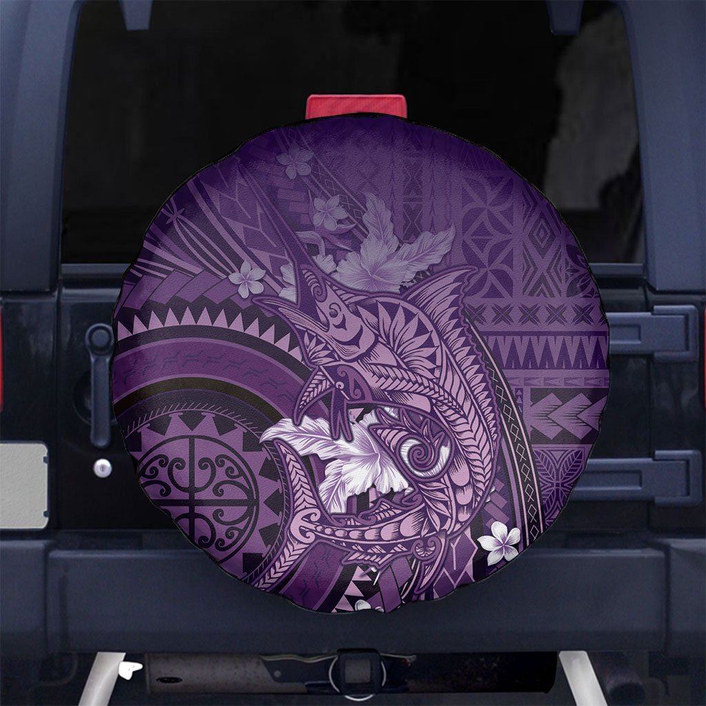 Samoa Tatau Marlin Spare Tire Cover With Siapo Motifs Violet LT05 No hole Violet - Polynesian Pride