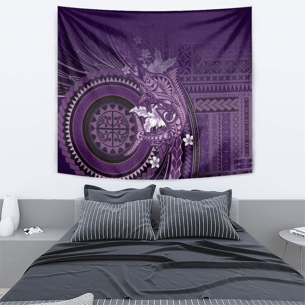 Samoa Tatau Marlin Tapestry With Siapo Motifs Violet LT05 - Polynesian Pride