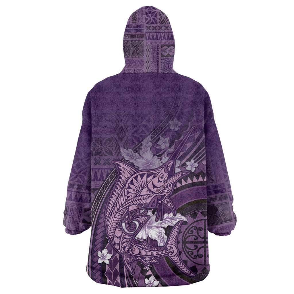 Samoa Tatau Marlin Wearable Blanket Hoodie With Siapo Motifs Violet