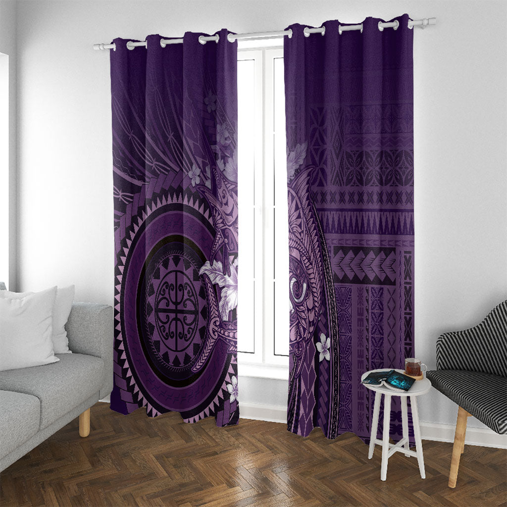 Samoa Tatau Marlin Window Curtain With Siapo Motifs Violet LT05 With Grommets Violet - Polynesian Pride