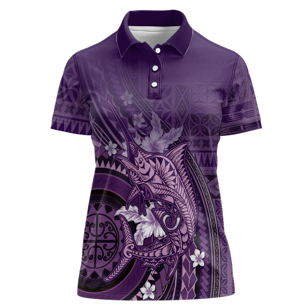 Samoa Tatau Marlin Women Polo Shirt With Siapo Motifs Violet