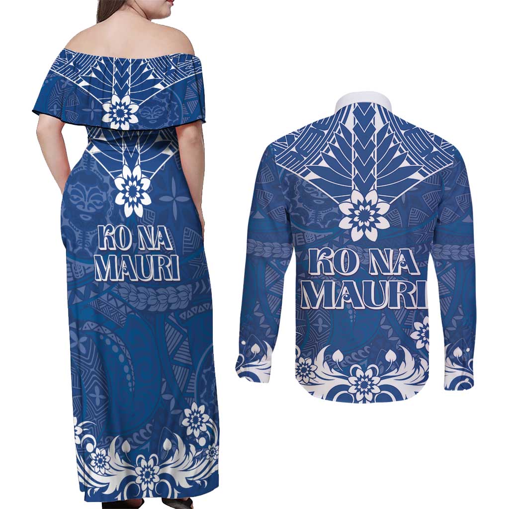 Wikin te Taetae ni Kiribati Couples Matching Off Shoulder Maxi Dress and Long Sleeve Button Shirt Pacific Tapa Pattern