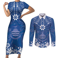 Wikin te Taetae ni Kiribati Couples Matching Short Sleeve Bodycon Dress and Long Sleeve Button Shirt Pacific Tapa Pattern