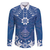 Wikin te Taetae ni Kiribati Family Matching Mermaid Dress and Hawaiian Shirt Pacific Tapa Pattern LT05 Dad's Shirt - Long Sleeve Blue - Polynesian Pride