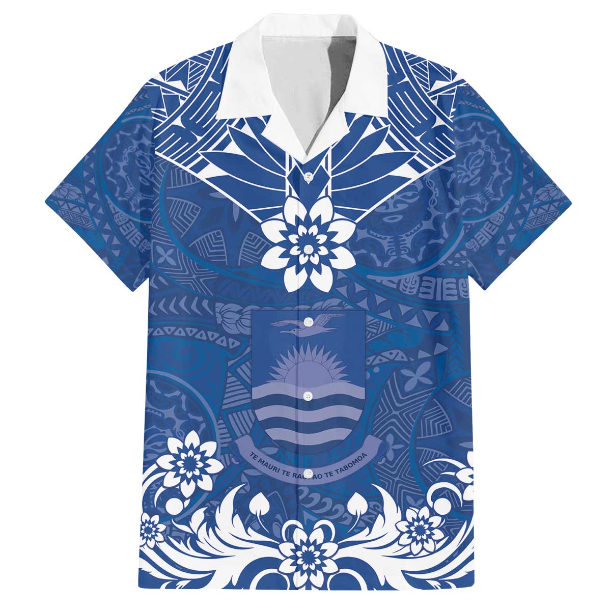 Wikin te Taetae ni Kiribati Family Matching Off The Shoulder Long Sleeve Dress and Hawaiian Shirt Pacific Tapa Pattern LT05 Dad's Shirt - Short Sleeve Blue - Polynesian Pride