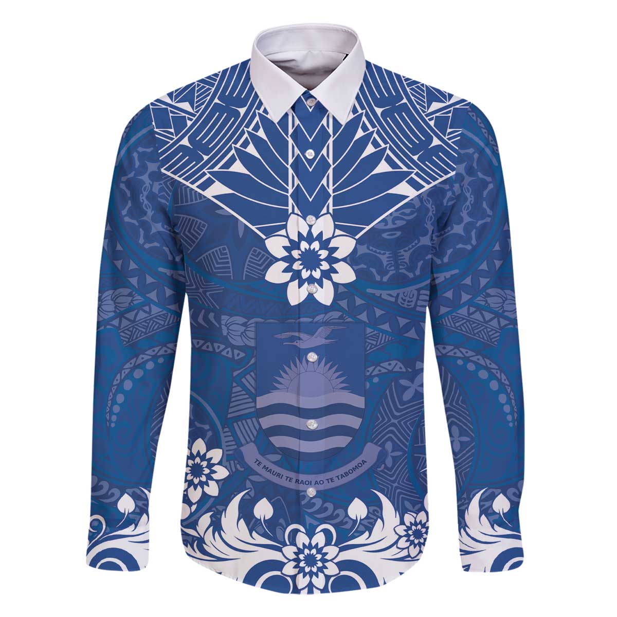 Wikin te Taetae ni Kiribati Family Matching Off The Shoulder Long Sleeve Dress and Hawaiian Shirt Pacific Tapa Pattern LT05 Dad's Shirt - Long Sleeve Blue - Polynesian Pride