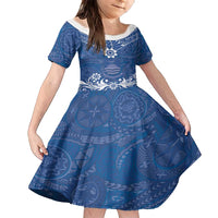 Wikin te Taetae ni Kiribati Family Matching Summer Maxi Dress and Hawaiian Shirt Pacific Tapa Pattern LT05 Daughter's Dress Blue - Polynesian Pride