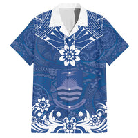 Wikin te Taetae ni Kiribati Family Matching Summer Maxi Dress and Hawaiian Shirt Pacific Tapa Pattern LT05 Dad's Shirt - Short Sleeve Blue - Polynesian Pride