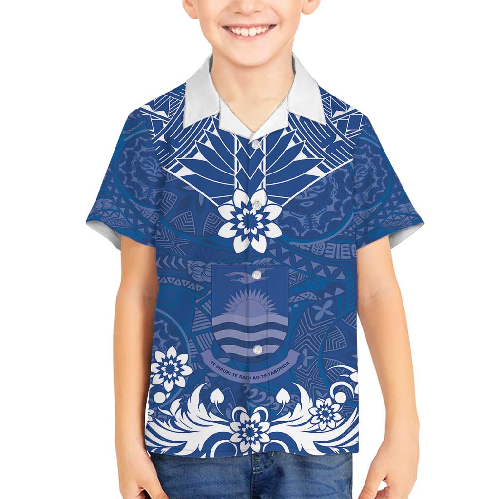 Wikin te Taetae ni Kiribati Family Matching Summer Maxi Dress and Hawaiian Shirt Pacific Tapa Pattern LT05 Son's Shirt Blue - Polynesian Pride