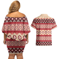 Tonga Language Week Couples Matching Off Shoulder Short Dress and Hawaiian Shirt Lea Faka-Tonga Everyday - Polynesian Pride