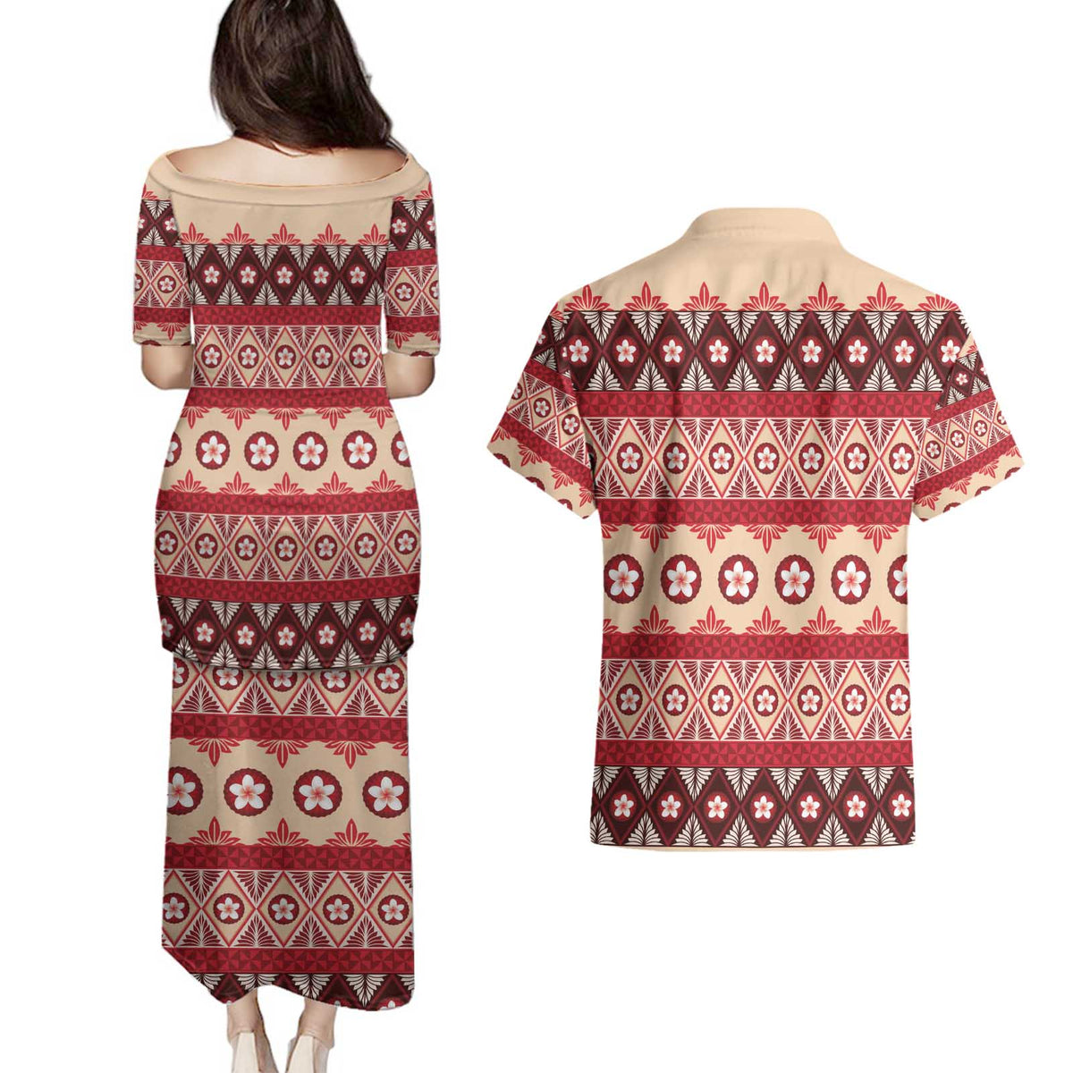 Tonga Language Week Couples Matching Puletasi and Hawaiian Shirt Lea Faka-Tonga Everyday - Polynesian Pride